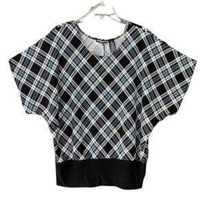 Sixteen Tartan Plaid Plus Size Top Women 2X Boat Neck
